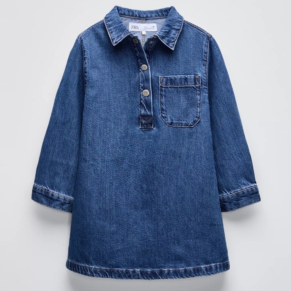 Zara Blue Denim Polo-Style Mini Dress